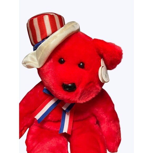 Ty Beanie Buddies  Plush Sam Red Bear With Patriotic Hat and Ribbon - Picture 2 of 11